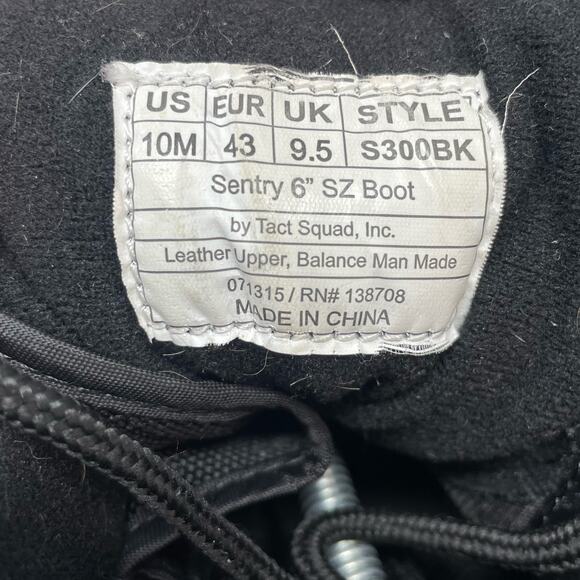 Tact Squad Sentry 6" Side Zip Boots Mens 10 Black Leather Safety Comfort Work - Picture 6 of 7
